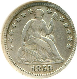 image for: 1853 H10c No Arrows DGS VF35 (Cleaned, Lightly Scratched)
