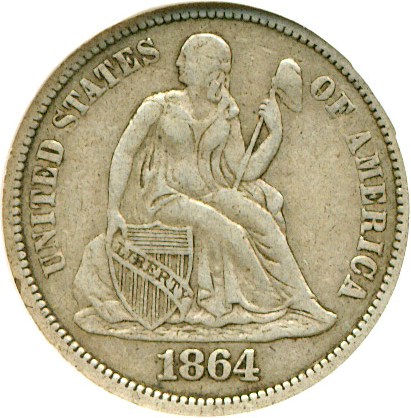 image for: 1864-S 10c DGS VF35 