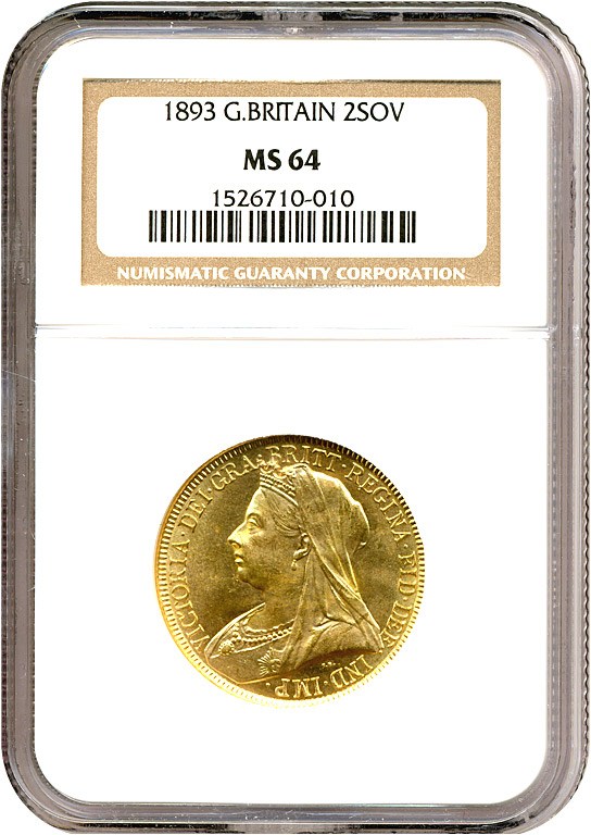image for: Great Britain: 1893 2 Sov  NGC MS64 (KM-786)