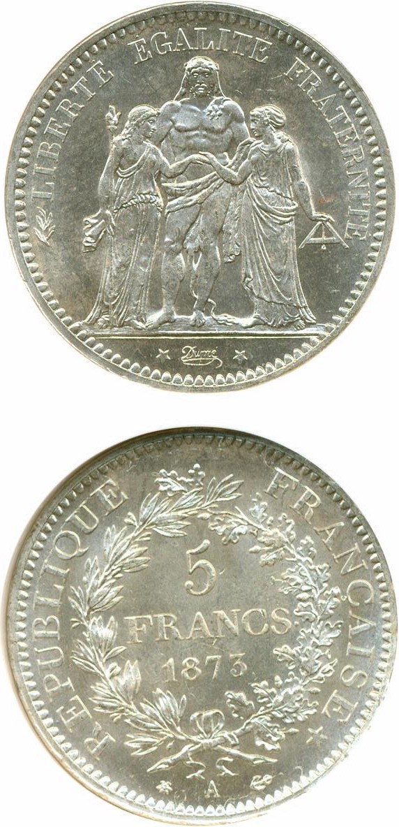 image for: France: 1873-A 5 Fr  NGC MS67