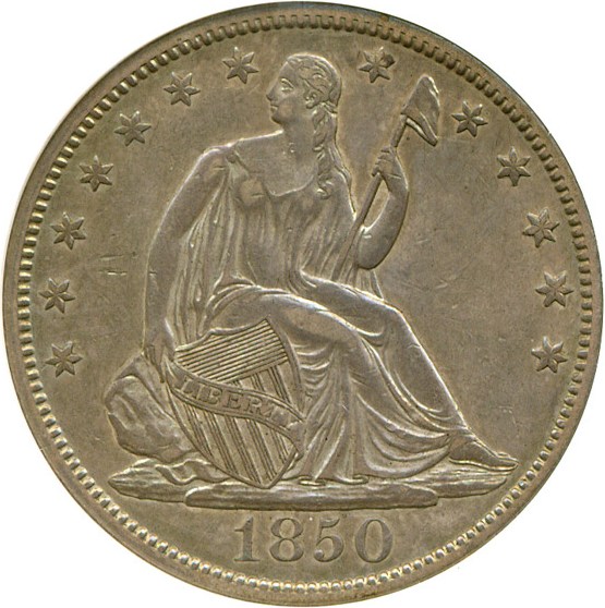 image for: 1850 50c DGS AU55  (Cleaned and Retoned)