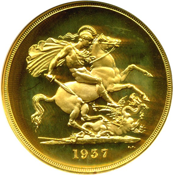 image for: Great Britain: 1937 5 Sov  NGC Proof 65 Cameo (KM-861)