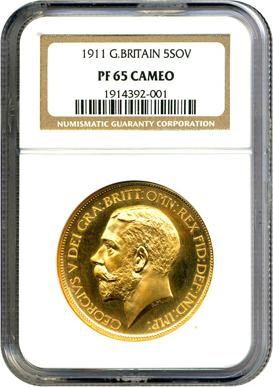 image for: Great Britain: 1911 5 Sov NGC Proof 65 Cameo (KM-822)