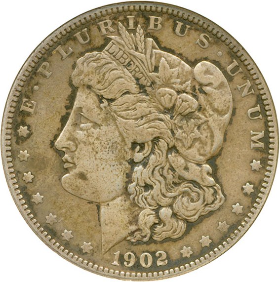image for: Top 100 VAM: 1902 $1 VAM 4  Doubled Ear DGS XF40  (Cleaned,  Environmental Damage)