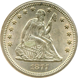 image for: 1877-CC 25c Briggs-1A, Repunched Date DGS AU58