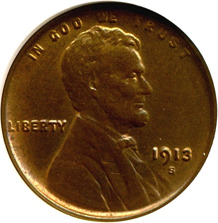 image for: 1913-S 1c  ANACS MS63 RB