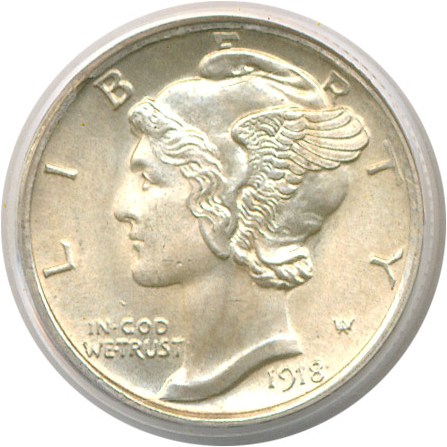 image for: 1918 10c  PCGS MS65 FB