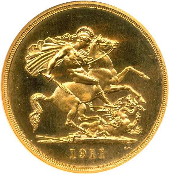 image for: Great Britain: 1911 5 Sov NGC Proof 65 Cameo (KM-822)