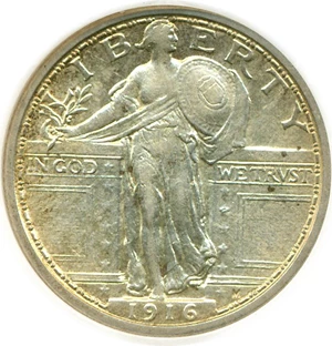 image for: 1916 25c Standing DGS AU53 (Lightly Cleaned)