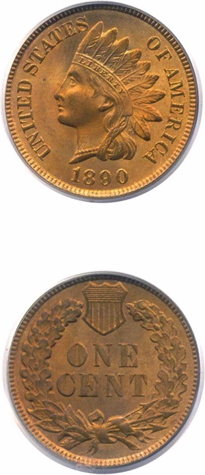 image for: 1890 1c PCGS MS66+ RD