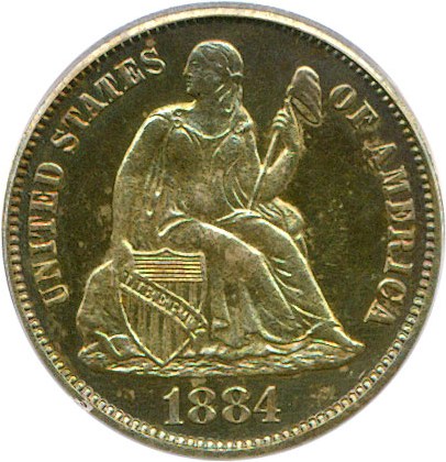 image for: 1884 10c  PCGS Proof 64 Cameo