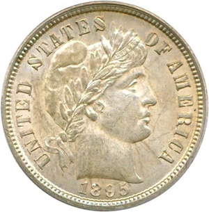 image for: 1895-S 10c PCGS AU58 *Reverse Color*