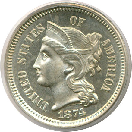 image for: 1874 3cN  PCGS Proof 65