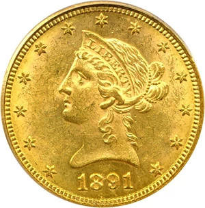 image for: 1891-CC $10 PCGS MS61