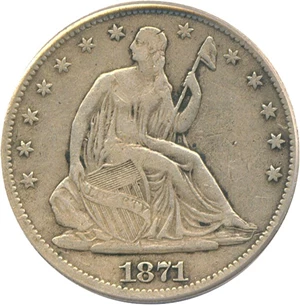 image for: 1871-CC 50c PCGS VF30