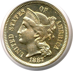 image for: 1887/6 3cN Strong Overdate PCGS Proof 64