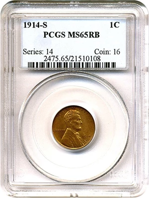 image for: 1914-S 1c PCGS MS65 RB