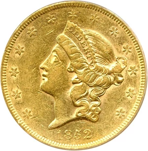 image for: 1852 $20 PCGS AU50
