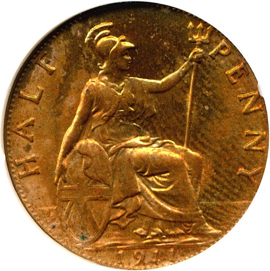 image for: Great Britain: 1911 1/2 D  NGC MS63 RB