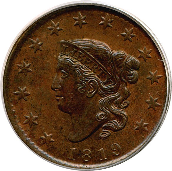 image for: 1819 1c Small Date PCGS/CAC MS63 BN