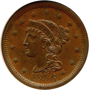 image for: 1856 1c Upright 5 NGC MS65 BN (N-11)
