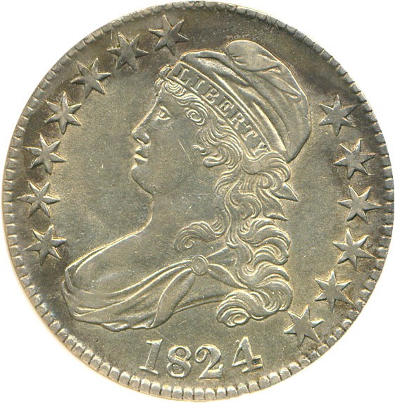 image for: 1824 50c Overdate DGS AU55 (O-110)