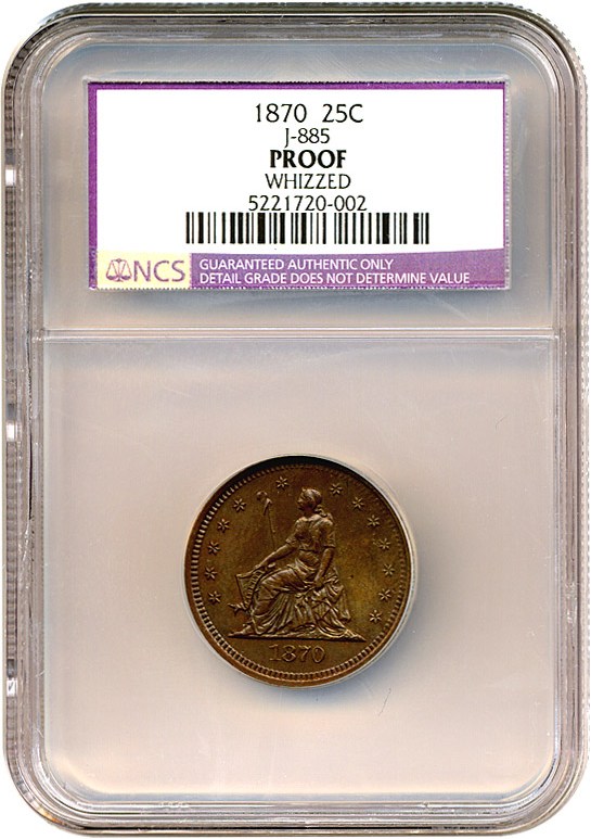 image for: 1870 25c J-885 NCS Proof Copper  (Whizzed)