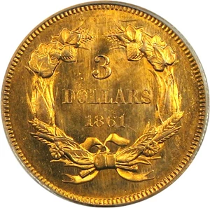 image for: 1861 $3 PCGS MS63
