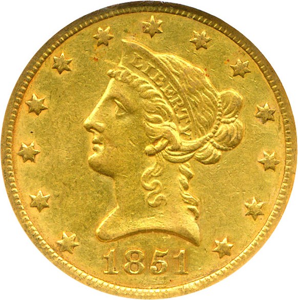 image for: 1851-O $10  NGC AU55