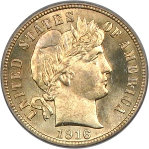 image for: 1916 10c Barber PCGS/CAC MS66