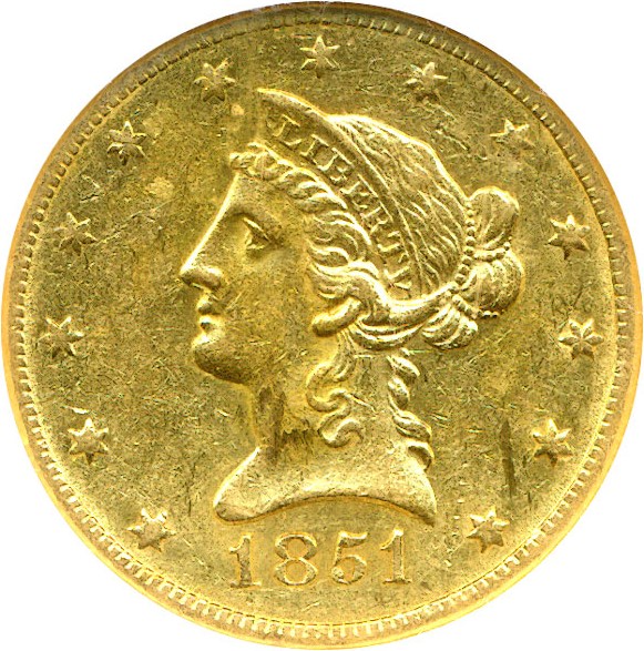 image for: 1851-O $10  NGC AU53