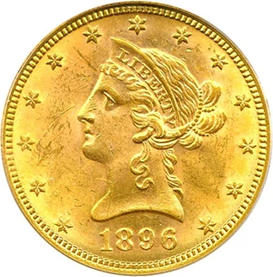 image for: 1896 $10 PCGS MS63 OGH