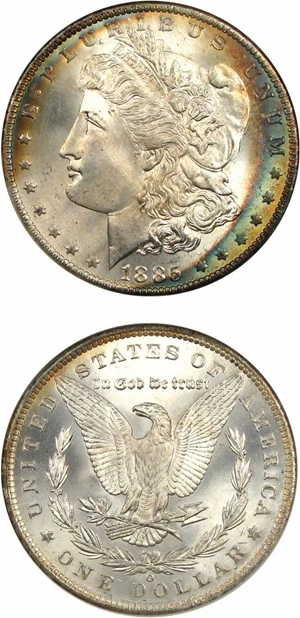 image for: 1885-O $1 NGC MS68 *Rim Color*