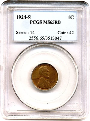 image for: 1924-S 1c PCGS MS65 RB