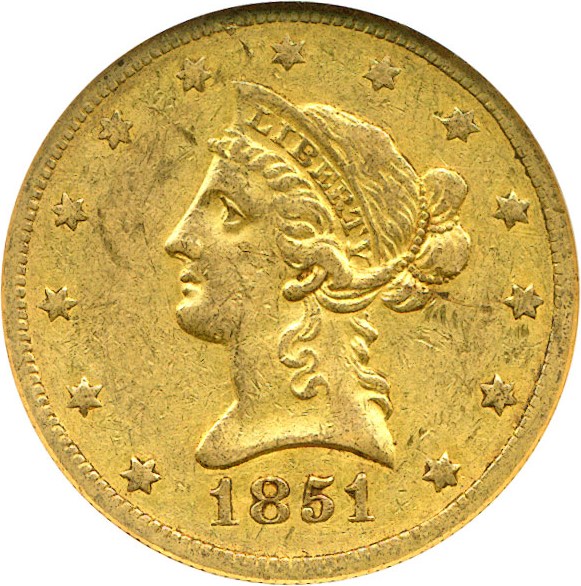 image for: 1851-O $10  NGC AU53