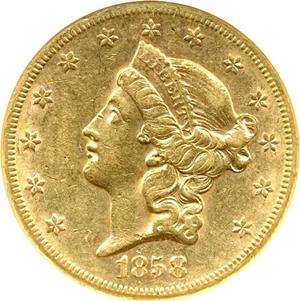 image for: 1858-S $20 NGC AU55
