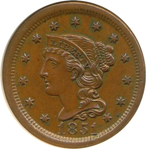 image for: 1851 1c NGC MS61 BN