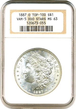 image for: Top 100 VAM: 1887-O $1 VAM 5 Doubled Stars NGC MS63