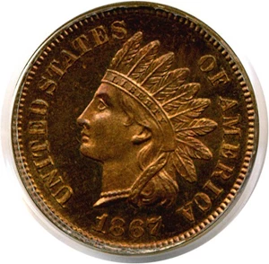 image for: 1867 1c PCGS Proof 65 RB OGH