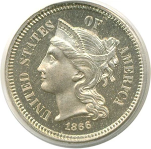 image for: 1866 3cN PCGS/CAC Proof 64 Cameo