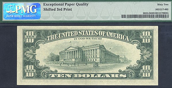 image for: Fr.2022D 1974 $10 Dark Green Seal PCGS CU62  [D81587348B] *Error - Misalignment*