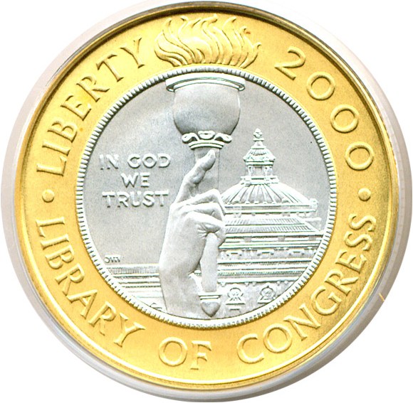image for: 2000-W $10 Library of Congress (Bimetallic) PCGS MS69 