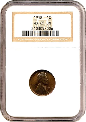 image for: 1918 1c NGC MS65 BN
