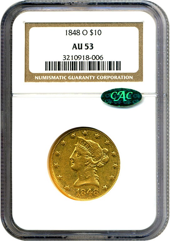 image for: 1848-O $10  NGC/CAC AU53 