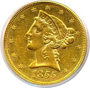 image for: 1855 $5 PCGS AU55