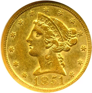 image for: 1851-O $5 NGC AU55