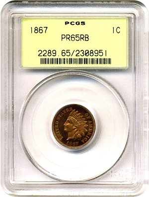 image for: 1867 1c PCGS Proof 65 RB OGH