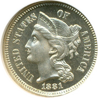 image for: 1881 3cN  NGC Proof 66 Cameo