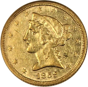 image for: 1859-C $5 NGC AU55