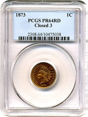 image for: 1873 1c Closed 3 PCGS Proof 64 RD